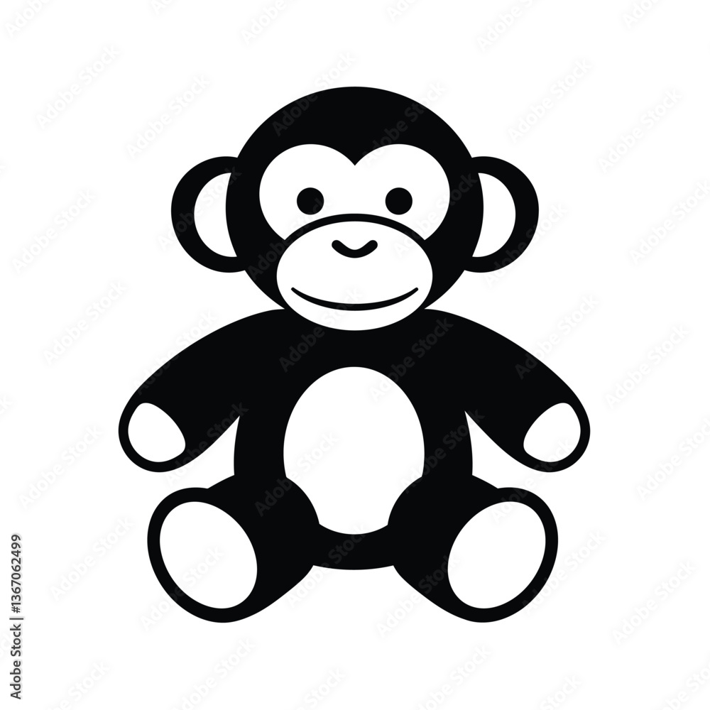 Fototapeta premium Sitting cute monkey black outlines