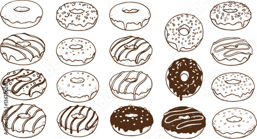 Hand drawn vector illustration - Set of tasty donuts. Sketch. vector set