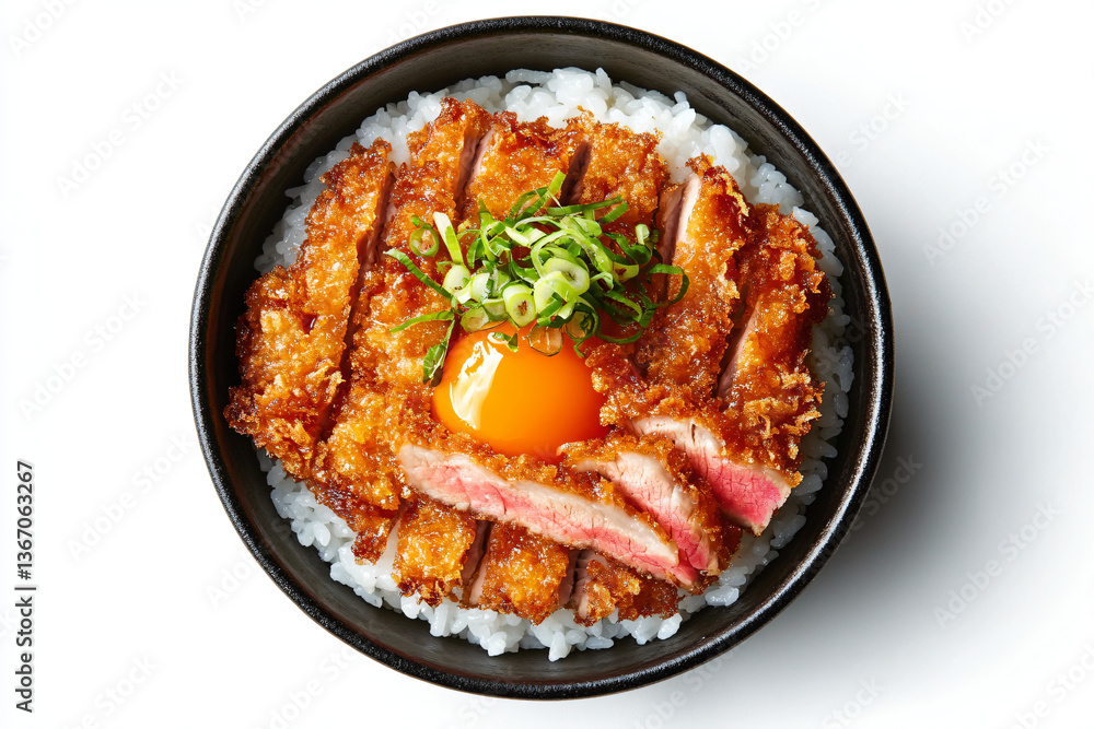 Fototapeta premium a bowl of rice with meat and an egg