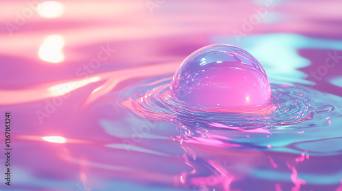 Fototapeta Naklejka Na Ścianę i Meble -  a glowing shimmering 3d fluid droplet melting