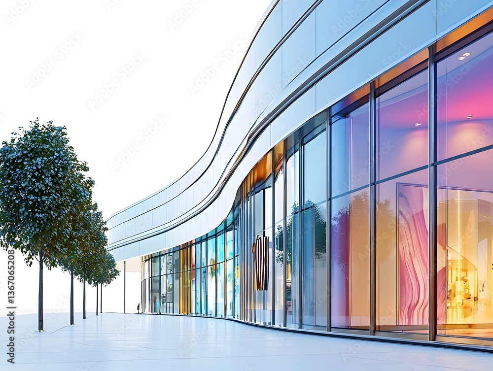 Fototapeta premium Sleek and Modern Shopping Mall Exterior with Stunning Architectural Design and Landscape