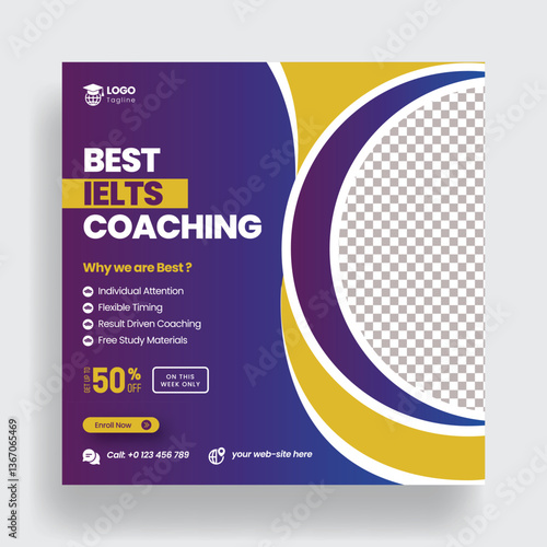 Modern learn English lessons editable social media post and IELTS coaching online language learning courses banner or square flyer poster template design