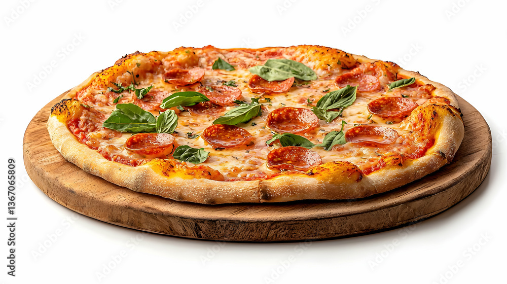 Freshly Baked Pizza Loaded with Pepperoni, Olives, and Basil Toppings Freshly Baked Pizza Loaded with Pepperoni, Olives, and Basil Toppings
