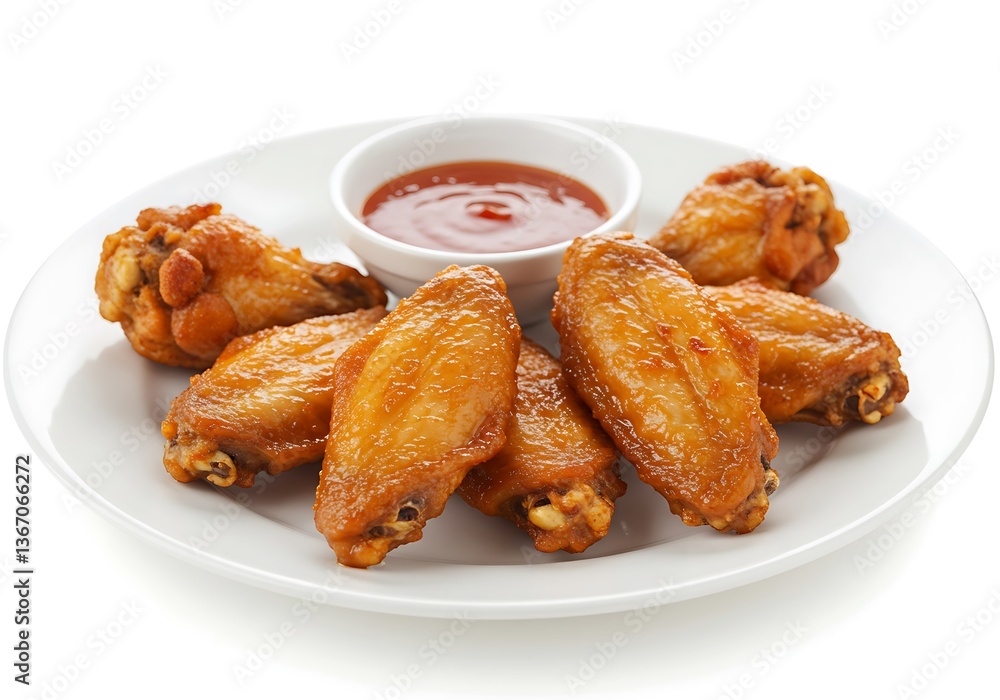Delicious Chicken Wings with Dipping Sauce on a White Plate Ready to Eat Delicious Chicken Wings with Dipping Sauce on a White Plate Ready to Eat