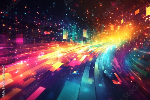 A vibrant content distribution network, visually represented with creative digital elements and dynamic pathways, illustrating the spread of content across multiple platforms