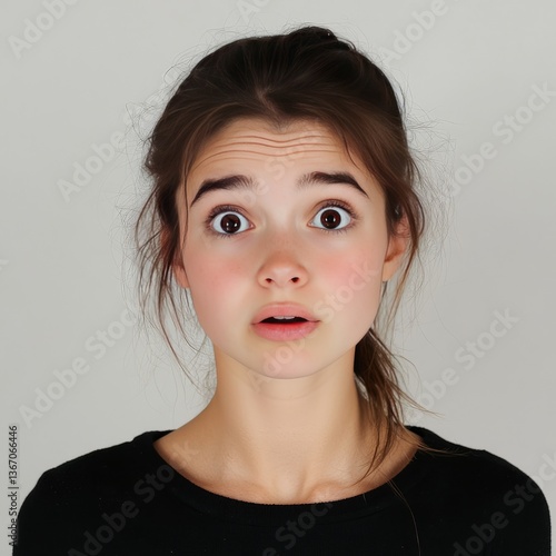 young woman gasping in disbelief


