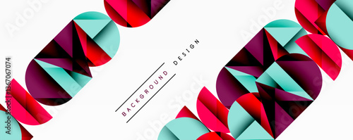 Abstract geometric pattern with intersecting circles and triangles in gradients. The high-contrast composition creates depth and a dynamic, modern aesthetic