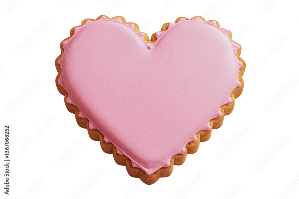 A Delicate Pink Heart-Shaped Sugar Cookie, Perfect for Valentine's Day isolated on transparent background A Delicate Pink Heart-Shaped Sugar Cookie, Perfect for Valentine's Day isolated on transparent background