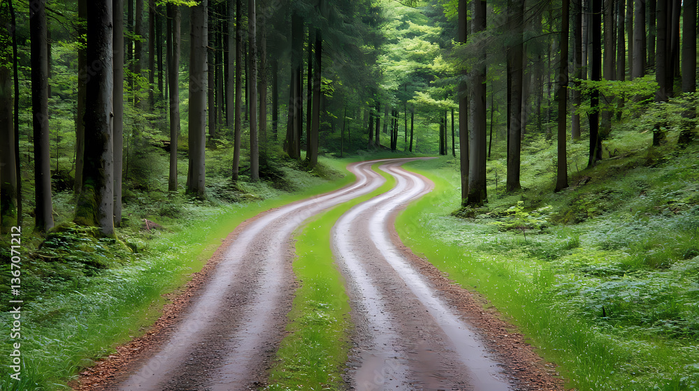 Obraz premium Serene Forest Path Winding Through Trees