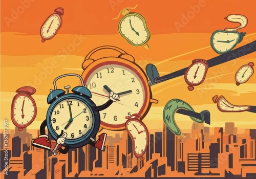 Wallpaper Mural Playful clocks dancing in a vibrant cityscape Torontodigital.ca