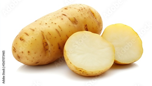 Fresh potato with halved section