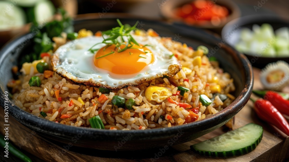 Vibrant Fried Rice Topped with a Perfectly Fried Egg Vibrant Fried Rice Topped with a Perfectly Fried Egg