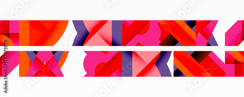 Circles, semi circles, squares and round triangles. Geometric mosaic style pattern abstract background for wallpaper, banner, backdrop, card, book Illustration, landing page