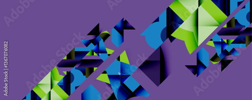 Abstract geometric artwork with interwoven angular and curved shapes, dynamic composition with smooth gradients and bold contrasts