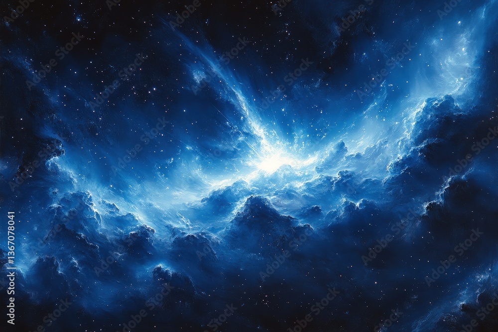Cosmic Explosion of Blue Hues Radiating Throughout the Universe During a Moment of Celestial Beauty Over a Distant Star Field Cosmic Explosion of Blue Hues Radiating Throughout the Universe During a Moment of Celestial Beauty Over a Distant Star Field