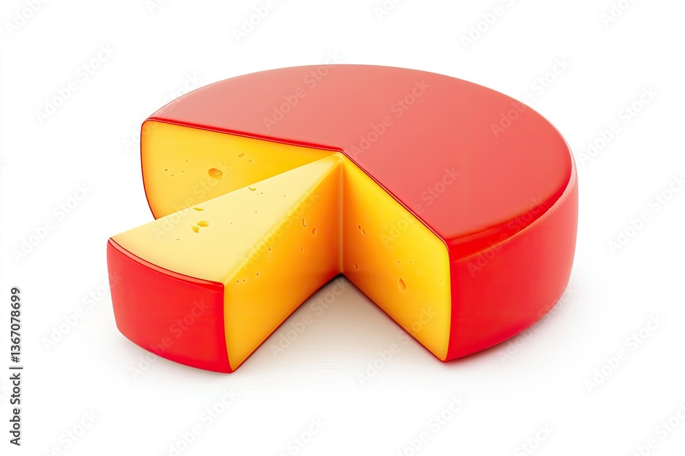 Fototapeta premium A sliced wheel of cheese, red exterior, yellow interior