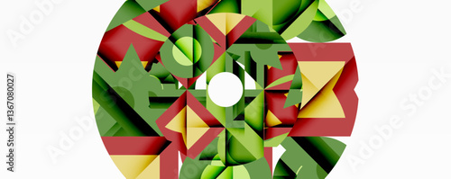 Abstract geometric artwork with interwoven angular and curved shapes, dynamic composition with smooth gradients and bold contrasts