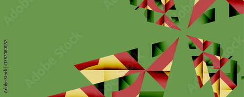 Abstract geometric artwork with interwoven angular and curved shapes, dynamic composition with smooth gradients and bold contrasts