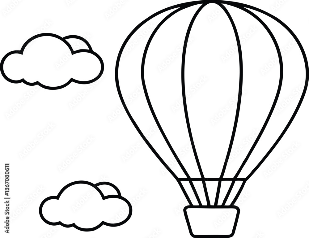 Hot air balloon line art vector, Hot air balloon icon vector Hot air balloon line art vector, Hot air balloon icon vector