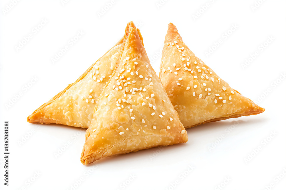 two small triangles with sesame seeds on them