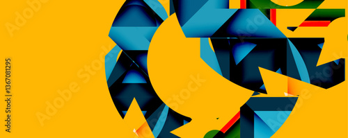 Abstract geometric artwork with interwoven angular and curved shapes, dynamic composition with smooth gradients and bold contrasts