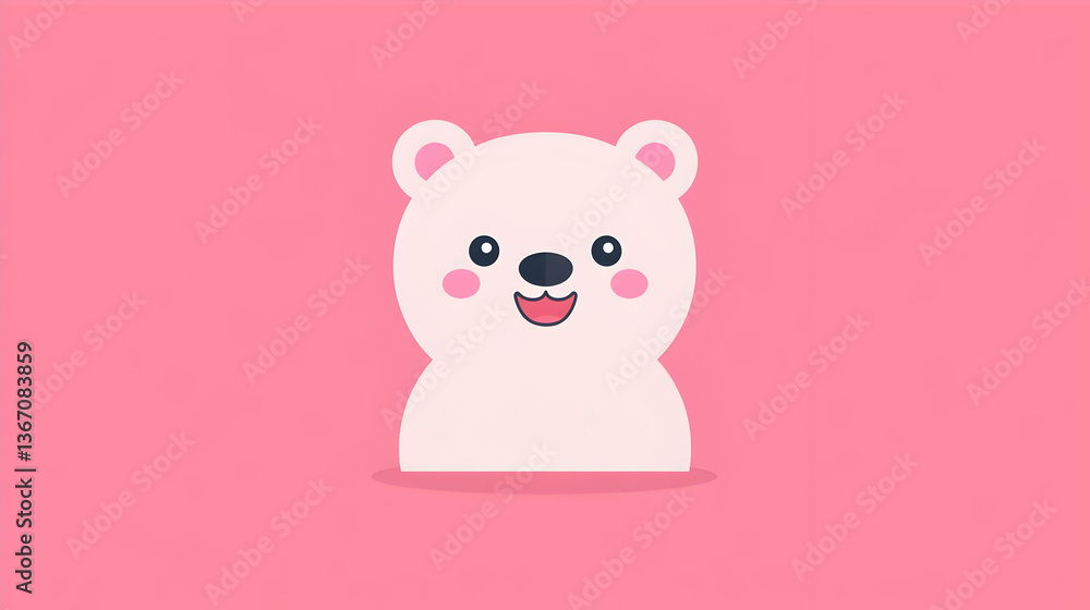 Cute Cartoon Teddy Bear with Simple Bold Lines on Pink Background Cute Cartoon Teddy Bear with Simple Bold Lines on Pink Background