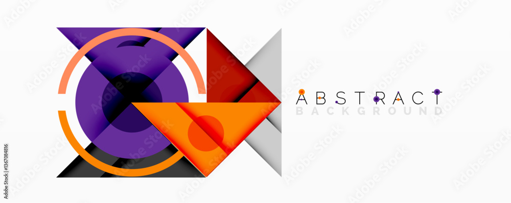 Fototapeta premium Abstract geometric composition with intersecting triangles, circles, and gradients, creating a dynamic layered pattern with depth and contrast