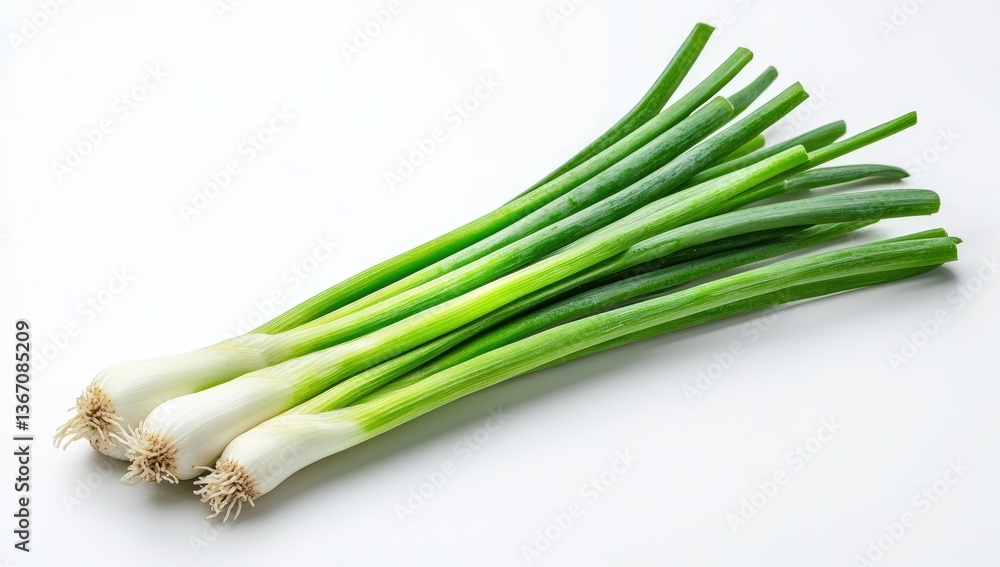 Fototapeta premium Fresh green onions on white background
