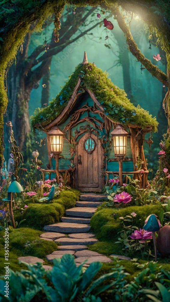 Fototapeta premium Enchanted forest-themed product display in D