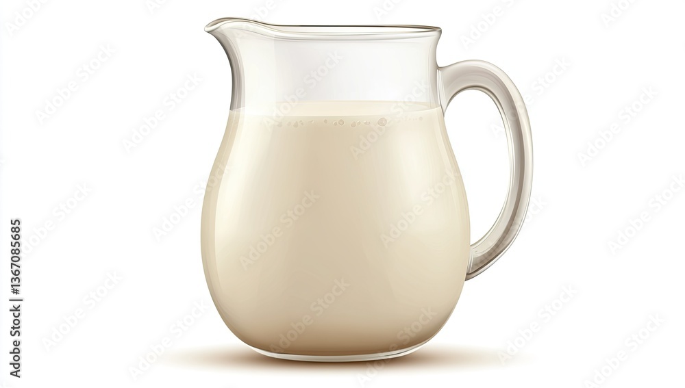 Clear glass pitcher filled with light beige liquid Clear glass pitcher filled with light beige liquid