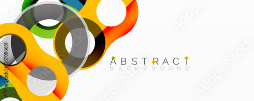 Abstract circle element composition with overlapping circular and tubular shapes featuring smooth gradients, transparency effects, and dynamic layering