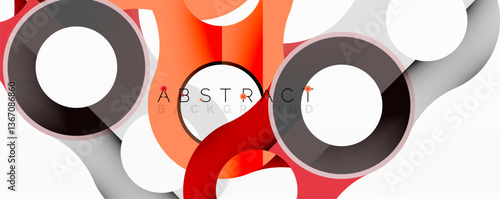 Abstract geometric pattern with interlocking circular and tubular shapes featuring smooth gradients, sharp contrasts, and dynamic layering