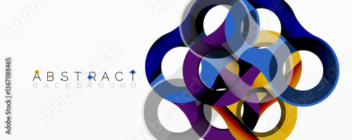 Abstract geometric pattern with interlocking circular and tubular shapes featuring smooth gradients, sharp contrasts, and dynamic layering