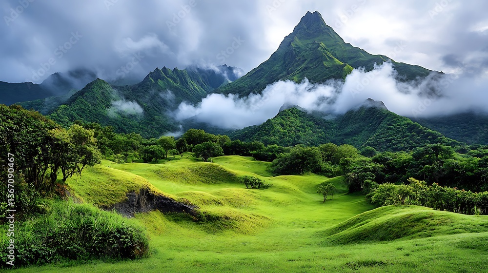 Obraz premium Captivating volcano photography a foggy morning adventure in misty landscapes
