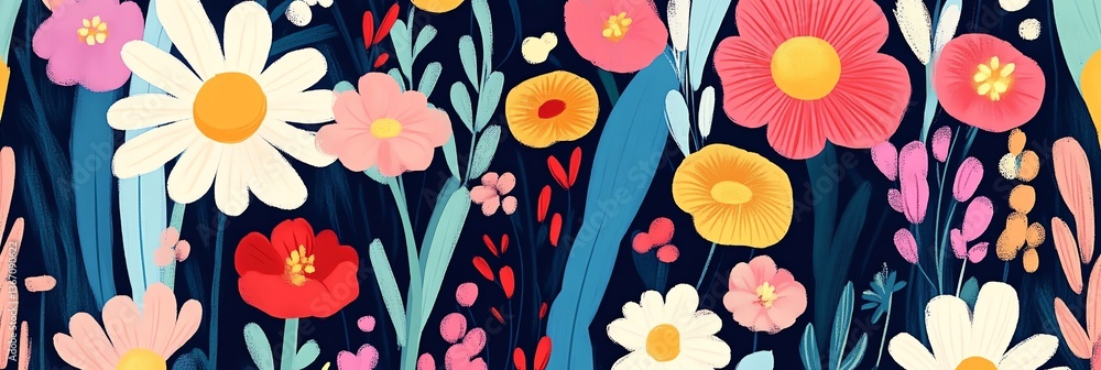 custom made wallpaper toronto digitalFloral Field Pattern with Colorful Flowers and Dark Background Design