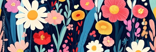 Wallpaper Mural Floral Field Pattern with Colorful Flowers and Dark Background Design Torontodigital.ca