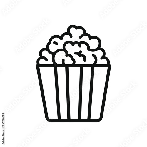 Classic Movie Popcorn Vector: Black-and-White Illustration of Striped Container Filled with Popcorn photo