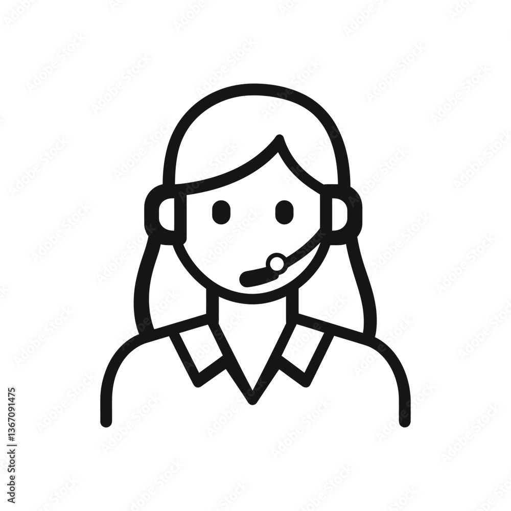 Customer Support Vector: Black-and-White Line Drawing of a Headset-Wearing Person Customer Support Vector: Black-and-White Line Drawing of a Headset-Wearing Person