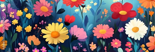Colorful Flower Garden Painting with Vibrant Colors and Floral Design