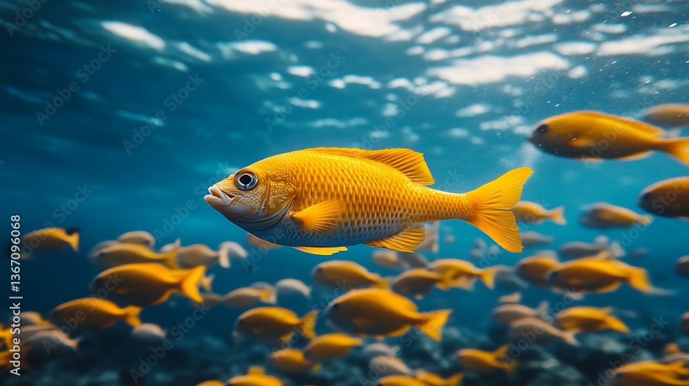 Naklejka premium Yellow Fish School Underwater.