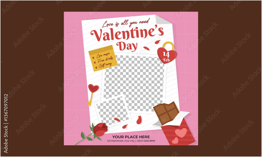 Valentines Party Socials Media. Valentine's Day holidays square templates. Social media post with hearts. Sales promotion on Valentine's Day. Vector illustration for greeting card, mobile apps, banner Valentines Party Socials Media. Valentine's Day holidays square templates. Social media post with hearts. Sales promotion on Valentine's Day. Vector illustration for greeting card, mobile apps, banner
