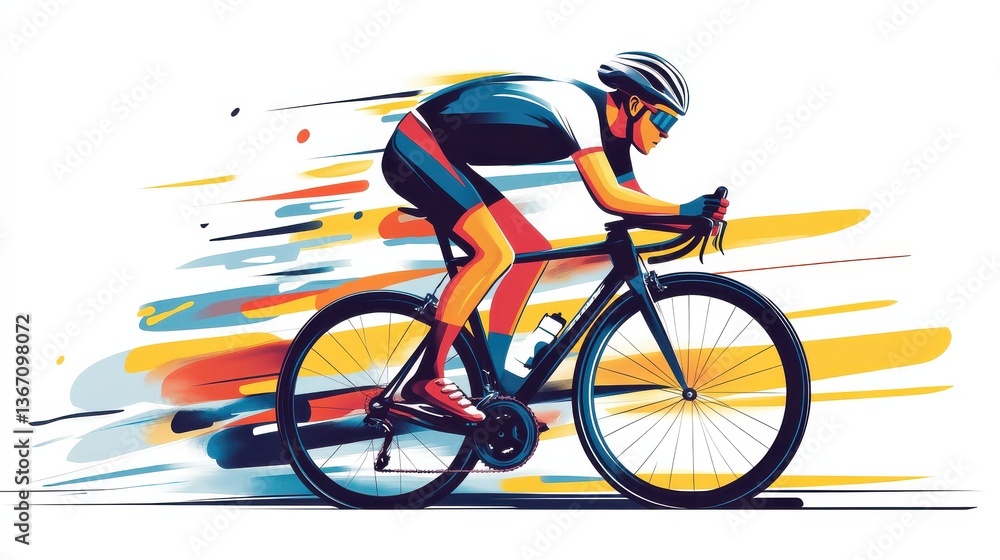 Fototapeta premium A professional cyclist on a bicycle participates in a race on a white background. A sports concept. Illustration illustration