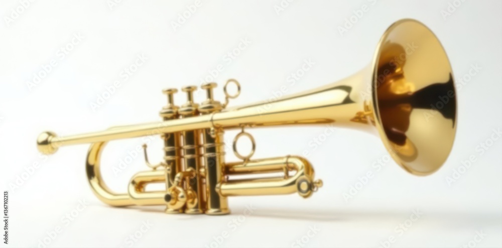 Obraz premium A polished brass trumpet against a clean white background, melody, music, valve
