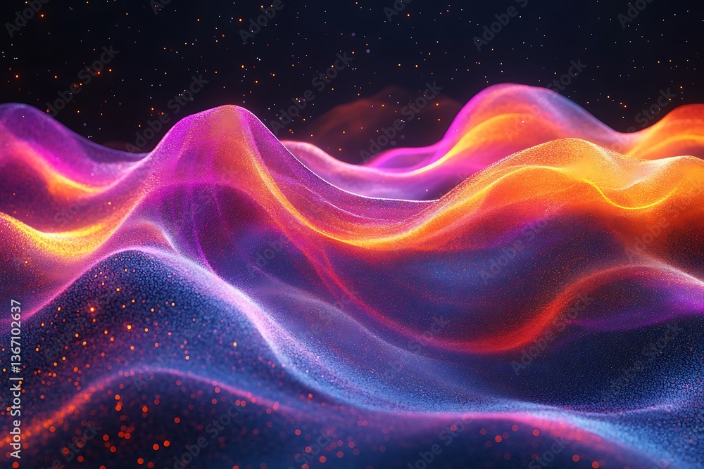 Abstract waves representing the ebb and flow of marketing trends in a vibrant, dynamic digital space Abstract waves representing the ebb and flow of marketing trends in a vibrant, dynamic digital space