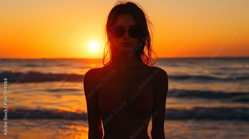 Fototapeta premium Sunset Beach Silhouette of a Woman