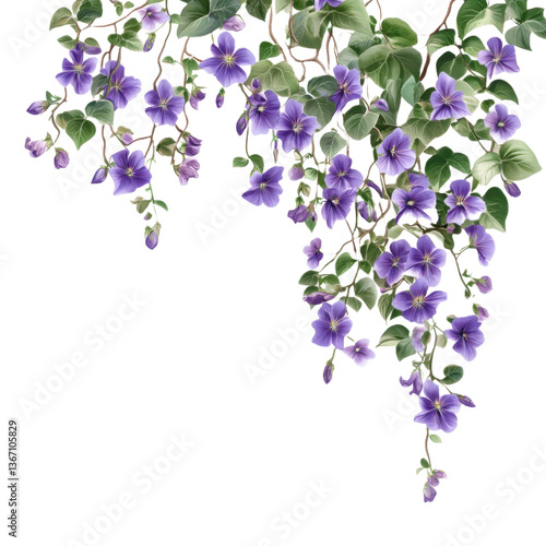 Vine with flowers hanging blossom isolated on white or transparent background