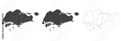 Singapore Map Set vector, outline map Singapore, gray map
