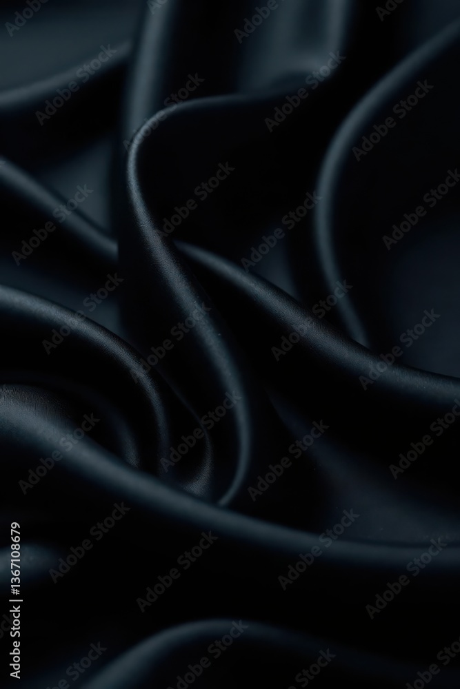 Fototapeta premium Deep black satin, luxurious sheen, elegant drape, high-resolution, folds