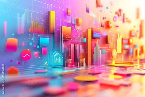 An abstract digital marketing trend analysis, using vibrant visuals and creative icons to depict the emerging trends and shifts in the digital marketing landscape