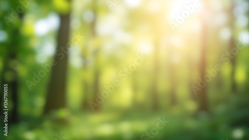 Sun-drenched serenity of a vibrant forest, capturing the peace and tranquility of nature's embrace in soft, blurry focus.